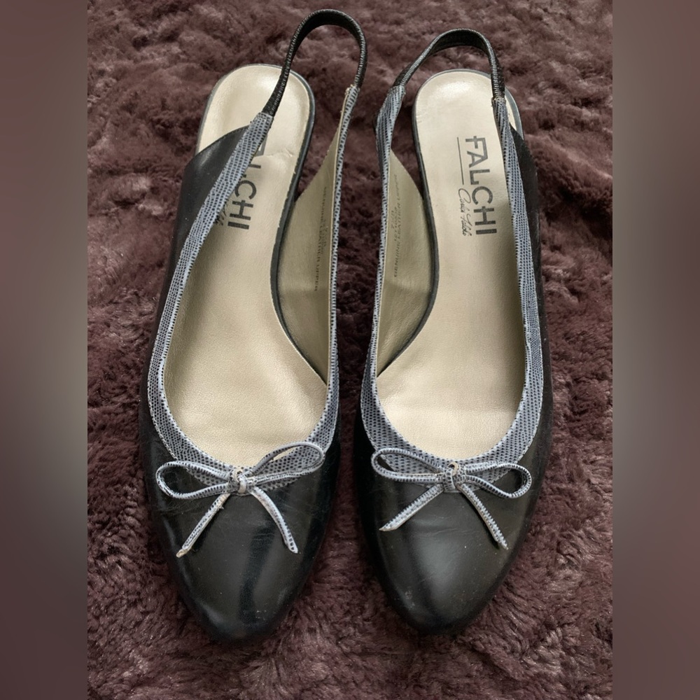Ladies navy blue and white sling summer shoes, size 7 1/2, pre- loved